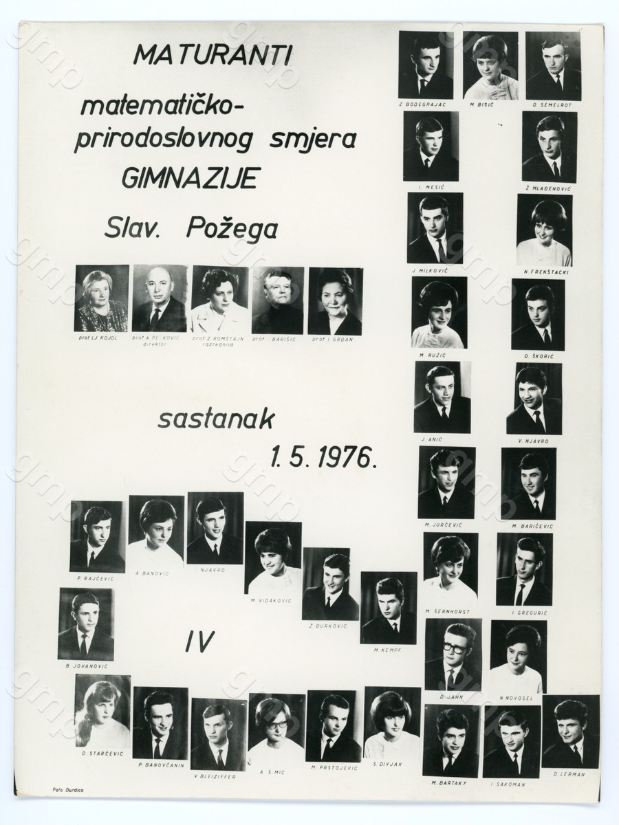 Maturanti požeške Gimnazije, matematičko-prirodoslovni smjer, generacija 1965/66